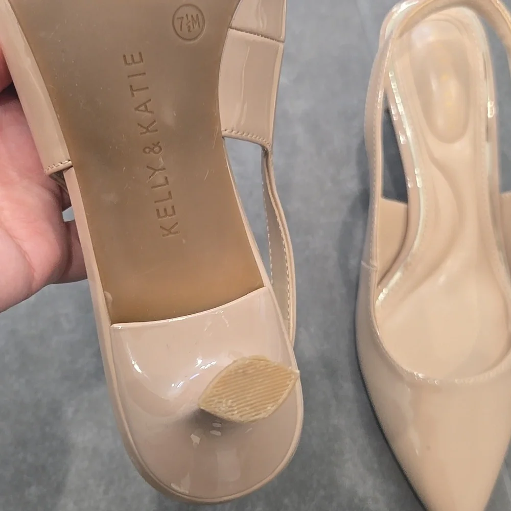 Kelly & Katie Beige Patent Pointed Toe Slingback Pump - Picture 6 of 8